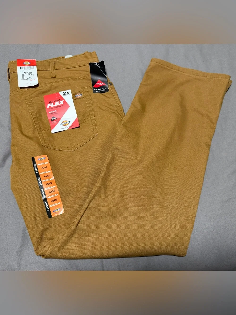 Dickies Flex Pants Reg Fit 2X Stronger 40X32 Tough Max Straight Leg Brown Canvas